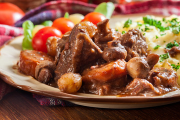 Dinner or lunch with beef Bourguignon stew