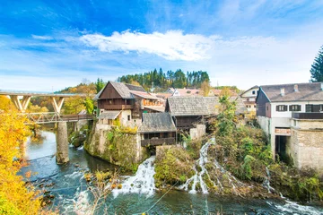 Foto op Canvas      Village of Rastoke near Slunj in Croatia, old water mills on waterfalls of Korana river, beautiful countryside landscape  © ilijaa