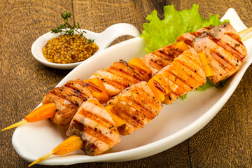 Grilled salmon skewer