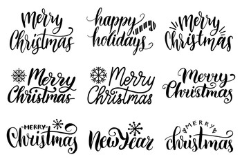 Vector handwritten Merry Christmas calligraphy set. Collection of Nativity and New Year lettering.