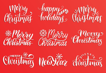 Obraz na płótnie Canvas Vector handwritten Merry Christmas calligraphy set. Collection of Nativity and New Year lettering.