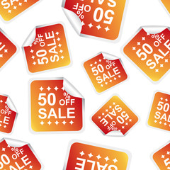 Sale 50% percent off sticker seamless pattern background icon. Business flat vector illustration. Shopping sale sign symbol pattern.