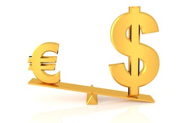 Dollar and Euro comparison. 3D rendering.