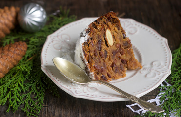 Christmas cake or pudding in festive decoration.