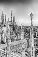 Aerial view from the roof of the Cathedral, Milan, Italy