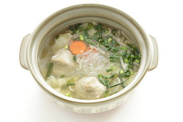 Asian food, fish cake and glass noodles hot pot