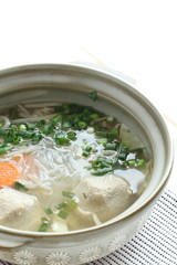 Asian food, fish cake and glass noodles hot pot