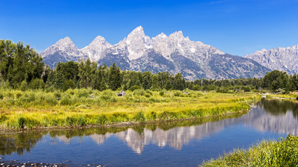Schwabacher landing with its reflection. Grand Teton national park, WY, USA