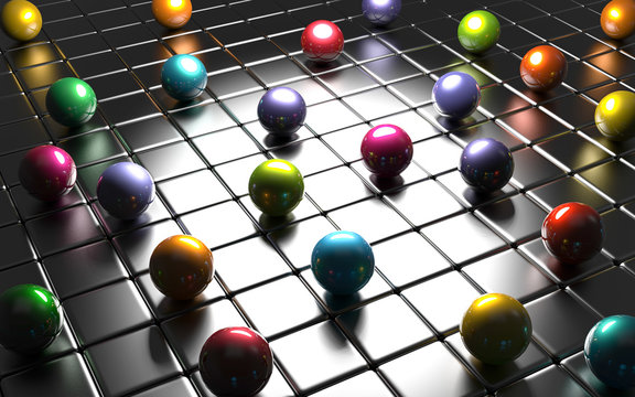 Kolorowe kulki na sześcianach