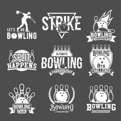 Set of  bowling emblems, labels, badges and designed elements