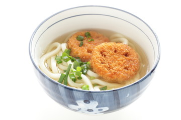 Japanese food, deep fried lotus root on udon noodles