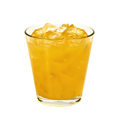 Naklejka na ściany i meble Orange juice with ice in glass isolated on white background including clipping path