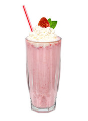 Strawberry milkshake in glass isolated on white background with clipping path