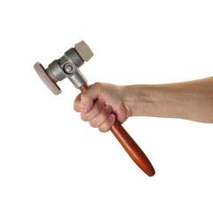 Objects tool hands action - Hand hammer worker. Isolated