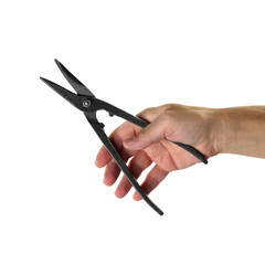 Objects tool hands action - Hand scissors for cutting metal worker. Isolated