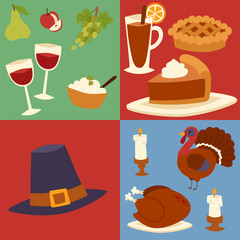 Happy thanksgiving day design holiday objects fresh food harvest autumn season vector illustration