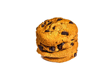 Chocolate chip cookies isolated on white