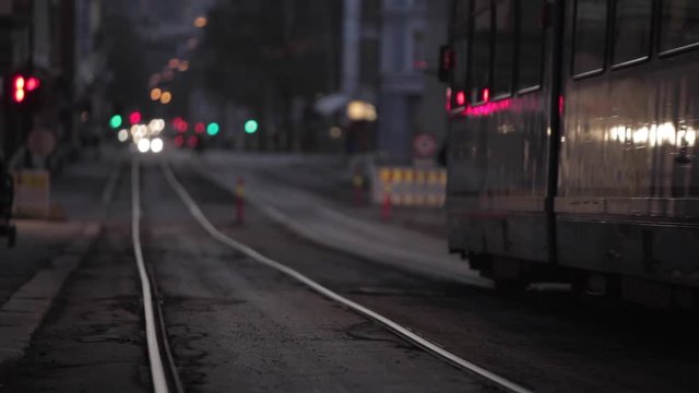 Evening Street Scene - Tram & Rails