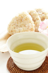 Japanese food, homemade sesame and soy sauce rice ball