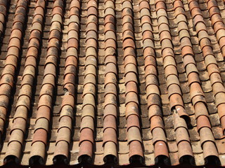 Old Tile Brick Roof with Ending in Warm Colors