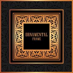 Vintage ornamental luxury background with golden frame. Template for design. Vector illustration