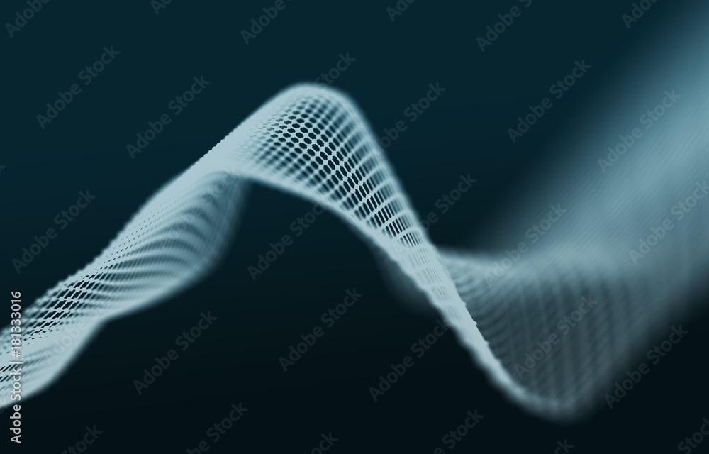 Poster 3d abstract digital wave with connecting dots and lines. plexus effect. 3d illustration