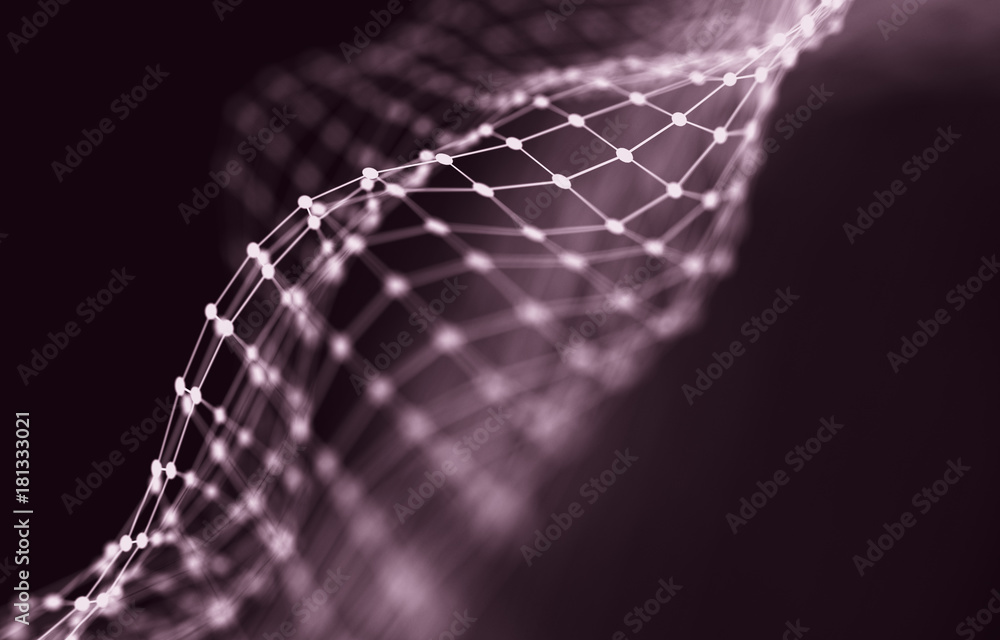 Poster abstract polygonal space dark background with connecting dots and lines. plexus effect. 3d render