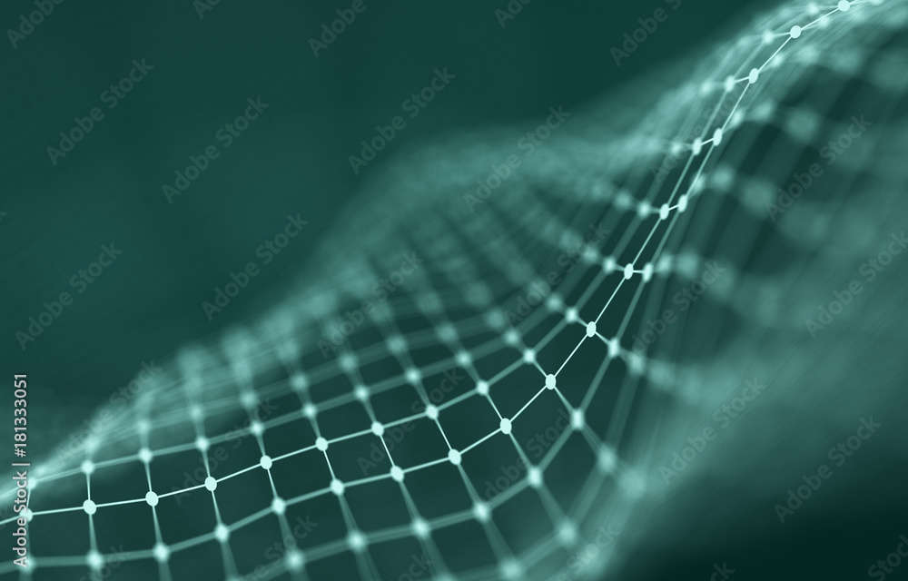 Poster abstract polygonal space dark background with connecting dots and lines. plexus effect. 3d render