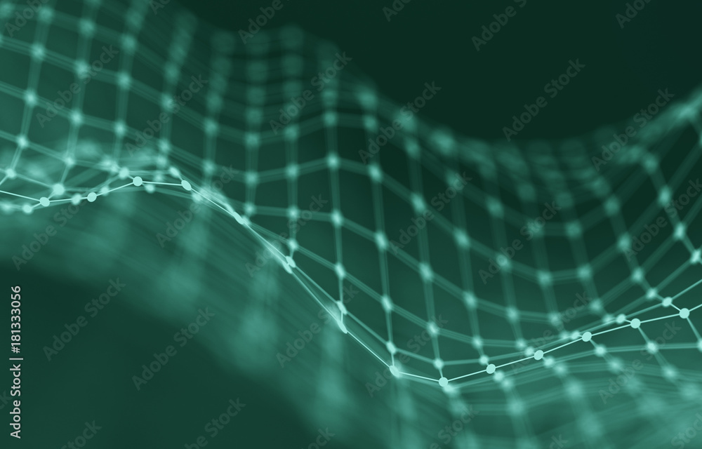 Poster abstract polygonal space dark background with connecting dots and lines. plexus effect. 3d render