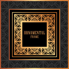 Vintage ornamental luxury background with golden frame. Template for design. Vector illustration