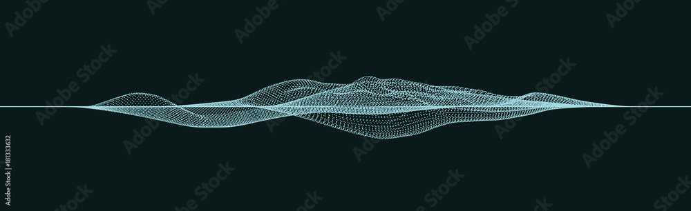 Poster 3d abstract digital wave of particles and wireframe. futuristic abstract background. technology conc