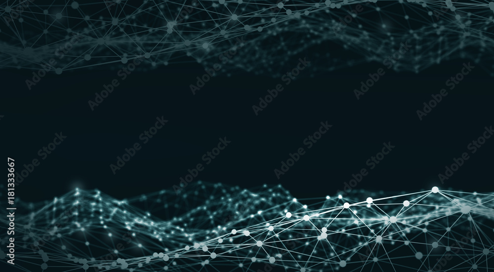 Poster abstract polygonal space light background with connecting dots and lines. plexus effect. 3d render