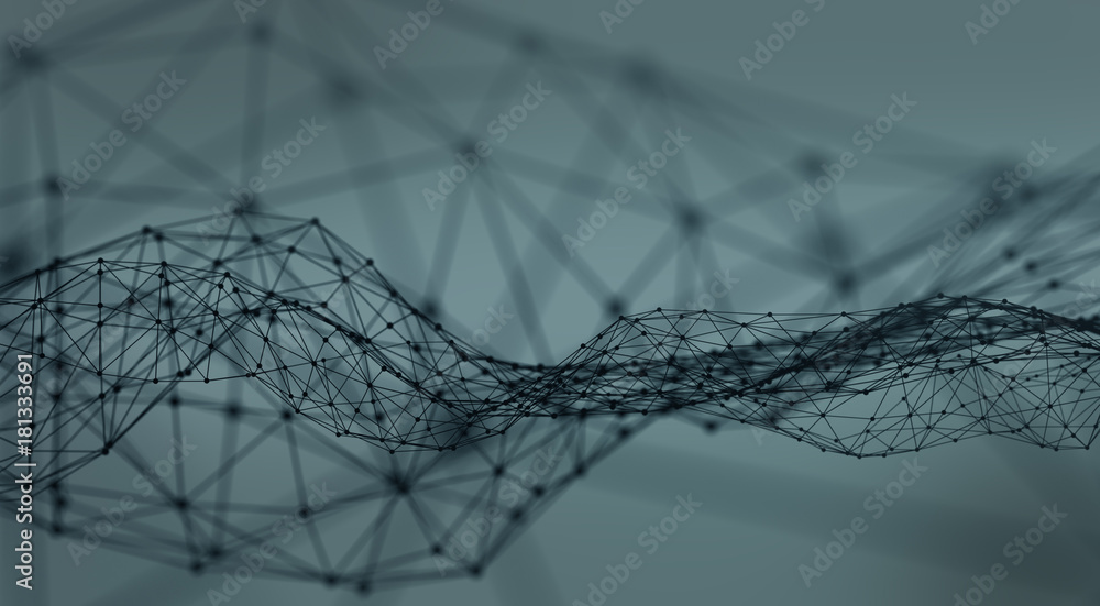 Poster abstract polygonal space dark background with connecting dots and lines. plexus effect. 3d render