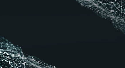 Abstract polygonal space low poly dark background with connecting dots and lines. Plexus effect. 3d render