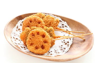 Japanese food, bread crumbs and lotus root deep fried 