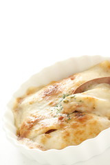 white sauce gratin and spoon