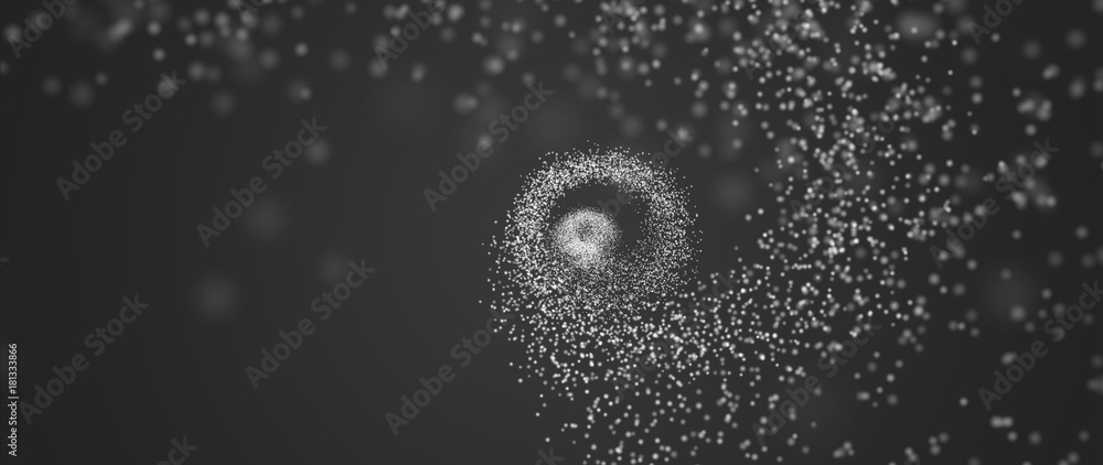 Poster array with dynamic emitted particles. imitation tornado. abstract science or technology background. 