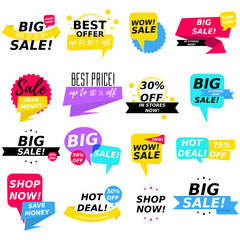 Colorful sale stickers collection. Sale badges. Online shopping, sale and promotion, website and mobile badges, promo banners, special offer, shopping vector illustration design and marketing material