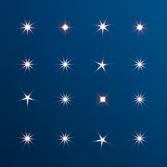Sparkle lights stars set. Bright firework, decoration twinkle, s