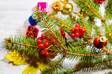Obraz na płótnie Canvas New Year's and Christmas decorations and toys