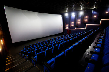 Free blue comfortable seats in the cinema imax - obrazy, fototapety, plakaty