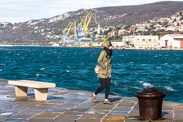 bora wind on Audace pier, Trieste