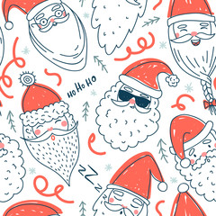 Cute Santa Clauses vector seamless pattern