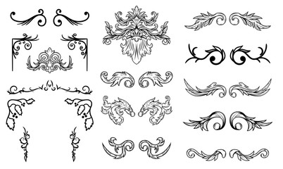 Set of vintage flourish design elements. Design elements for poster, emblem,card. Vector illustration