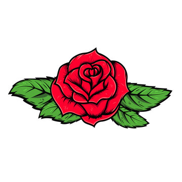 cartoon rose illustration isolated on white background. Vector design element