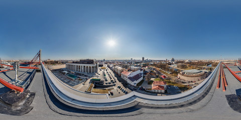 Air roof panorama in center of old city with beautiful architecture.  Full 360 by 180 degree...