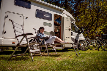 Family vacation travel, holiday trip in motorhome RV