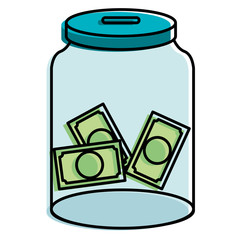 glass jar with bills money