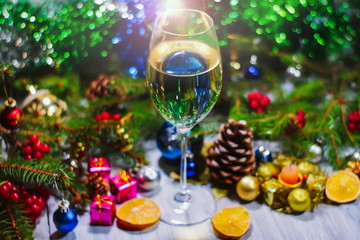 New Year's and Christmas decorations and drinks.