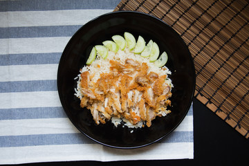 Crispy fried chicken with rice